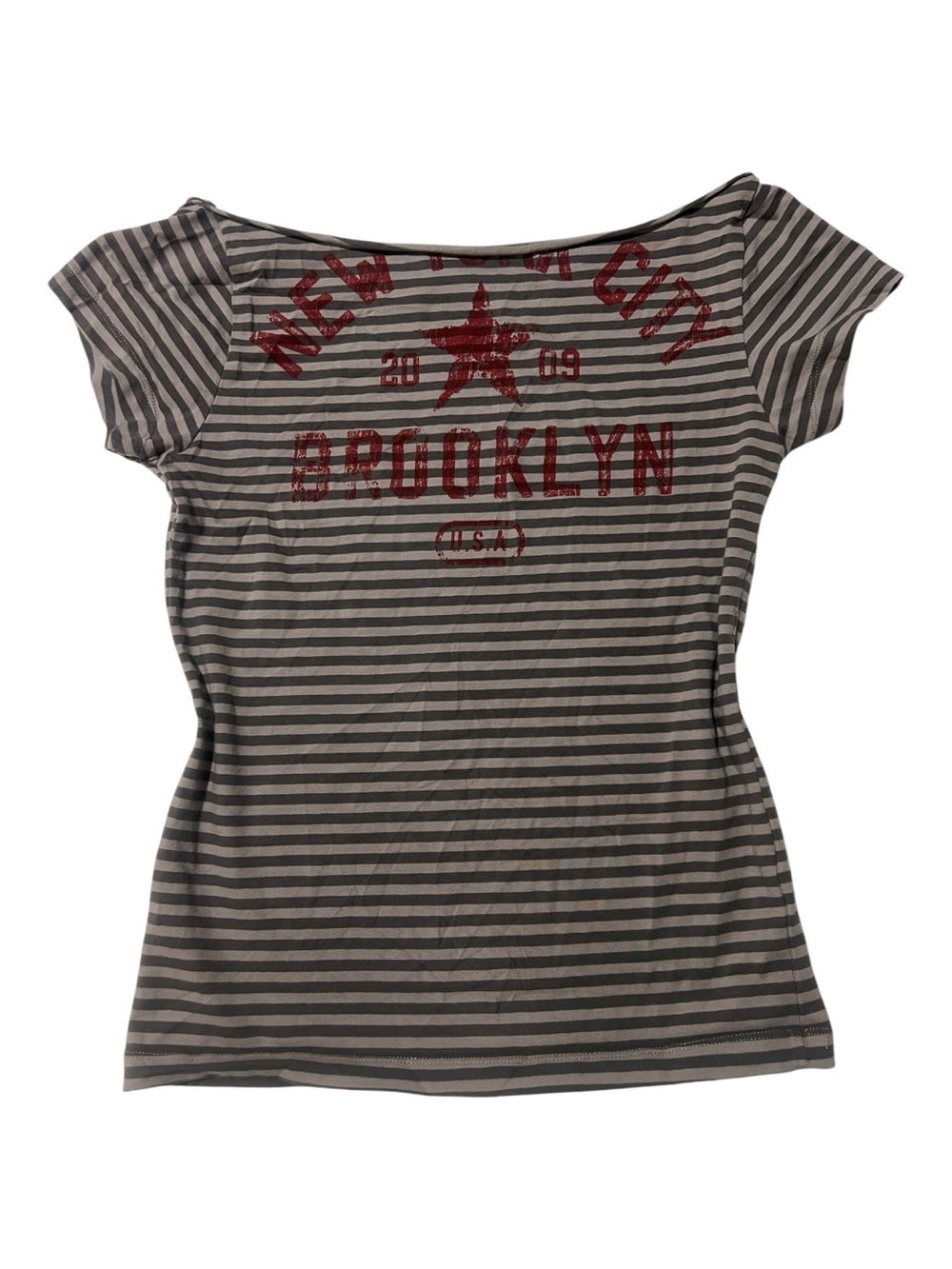 NYC Brooklyn Graphic Y2K Tee Off Shoulder Urban Outfitters Slim Medium